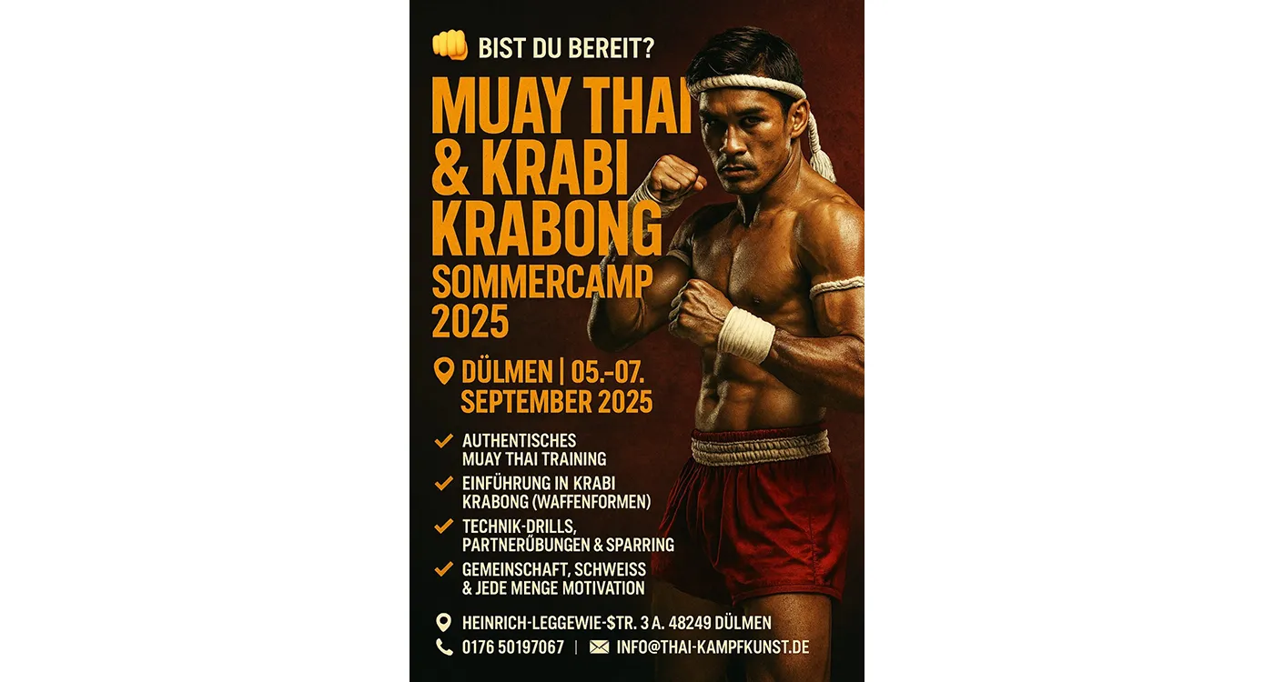 Poster: MUAY THAI & KRABI KRABONG SOMMERCAMP 2025 DÜLMEN | 05.-07. SEPTEMBER 2025
